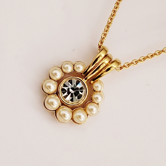 Stunning Vint Nolan Miller Interchangeable Pearl & Rhinestone Pendant Necklace - Picture 6 of 9